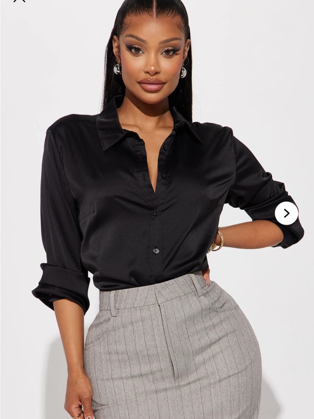 Fashion Nova Black Satin Button Down Shirt